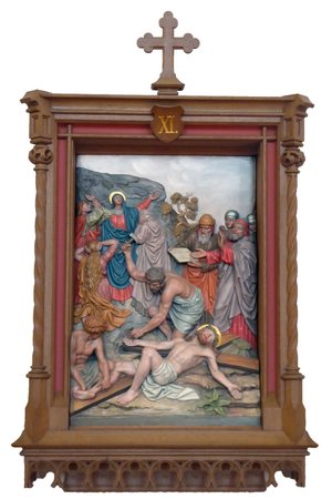 Station XI: Jesus wird ans Kreuz genagelt