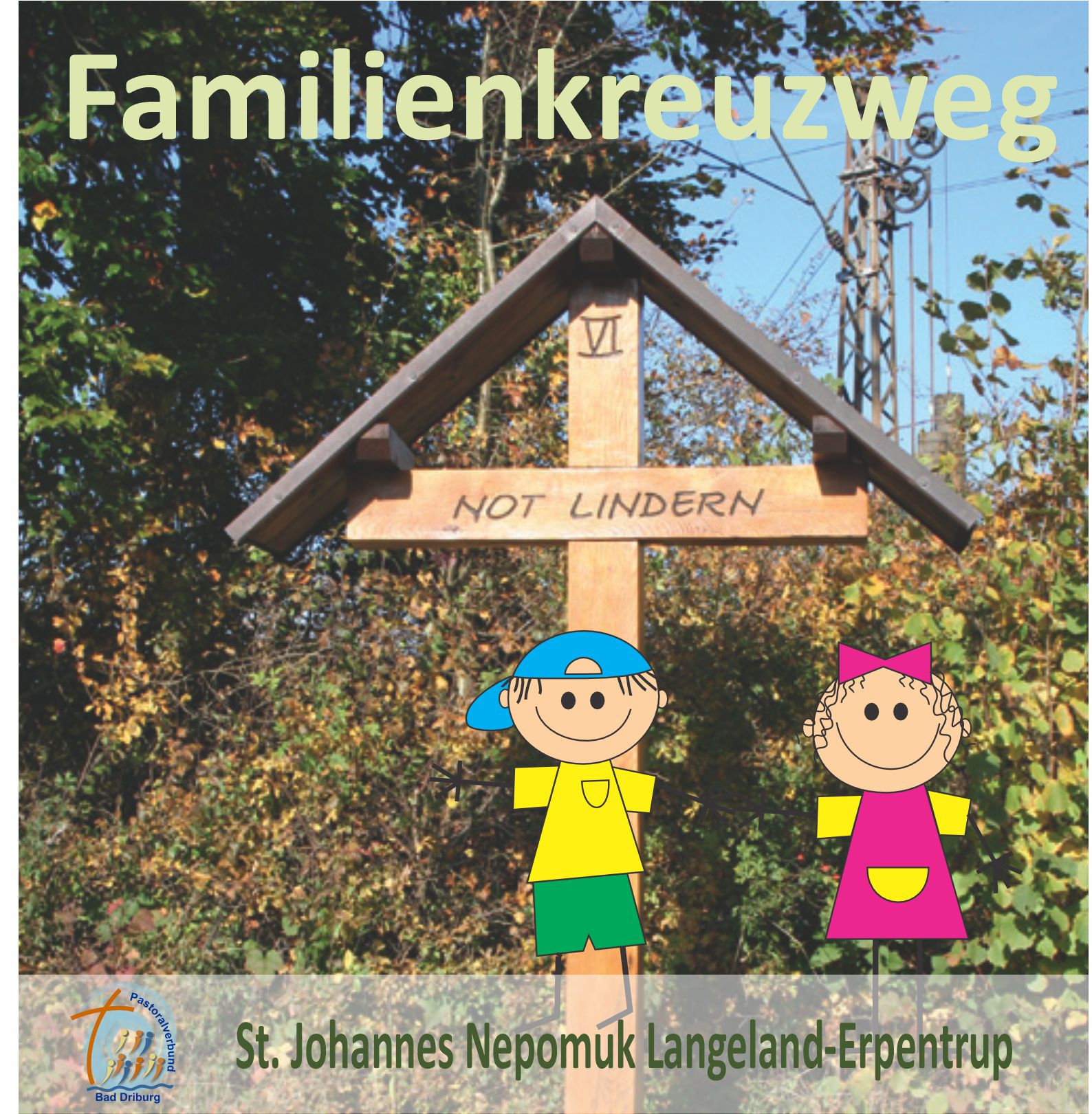 Familienkreuzweg - 2 Kinder vor einem Kreuz