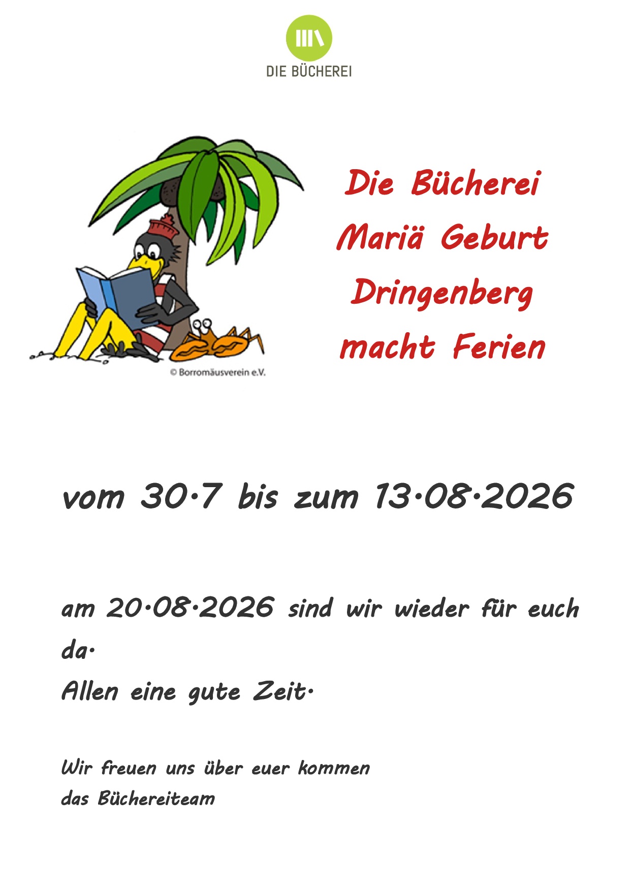die Bücherei Dringenberg macht Ferien