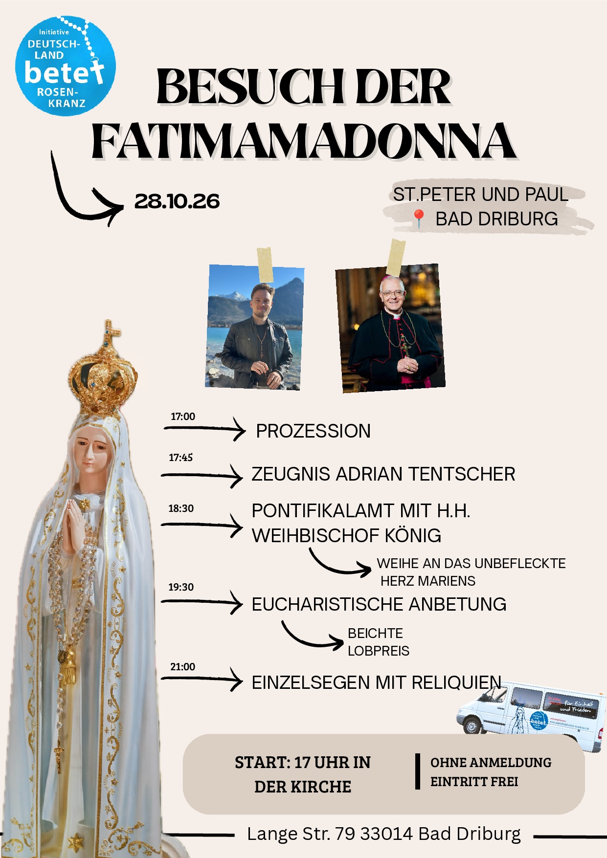 Plakat zum Besuch der Fatimamadonna